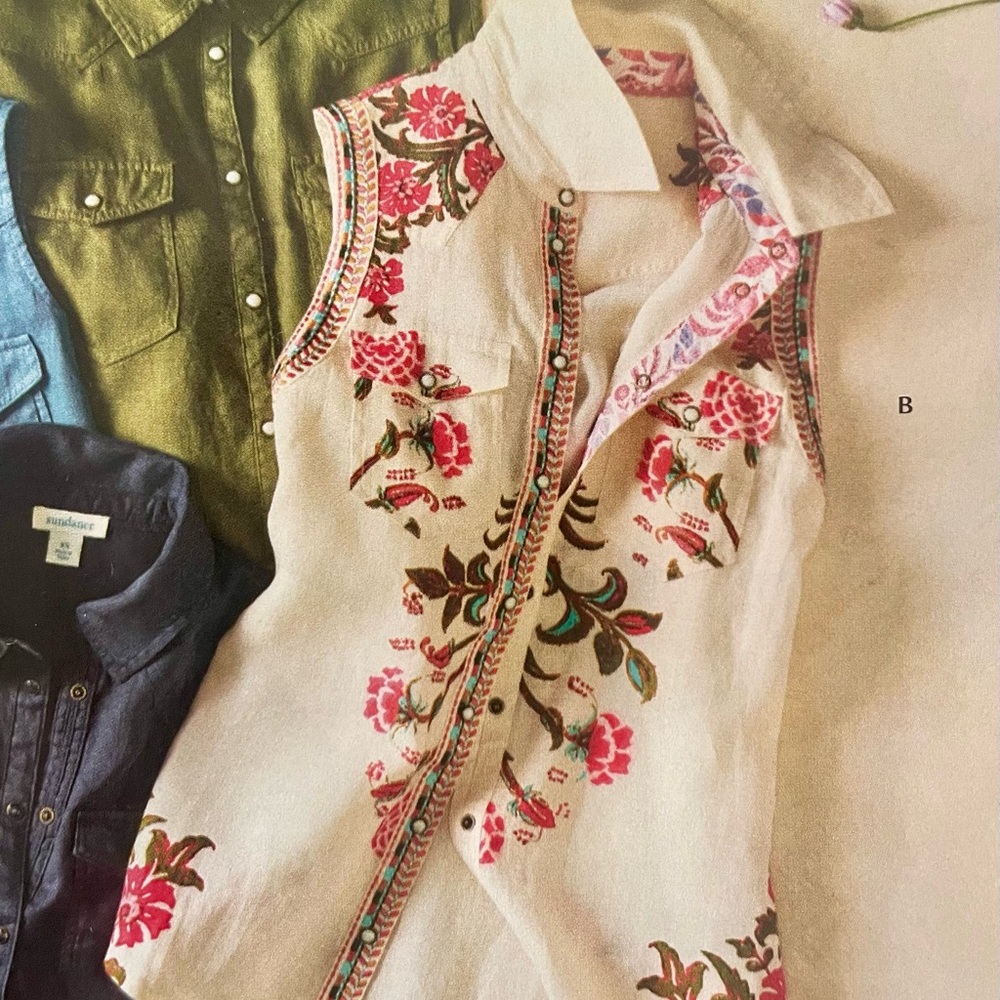 New! Willow Linen Floral Sleeveless Top Sundance Retail $128.